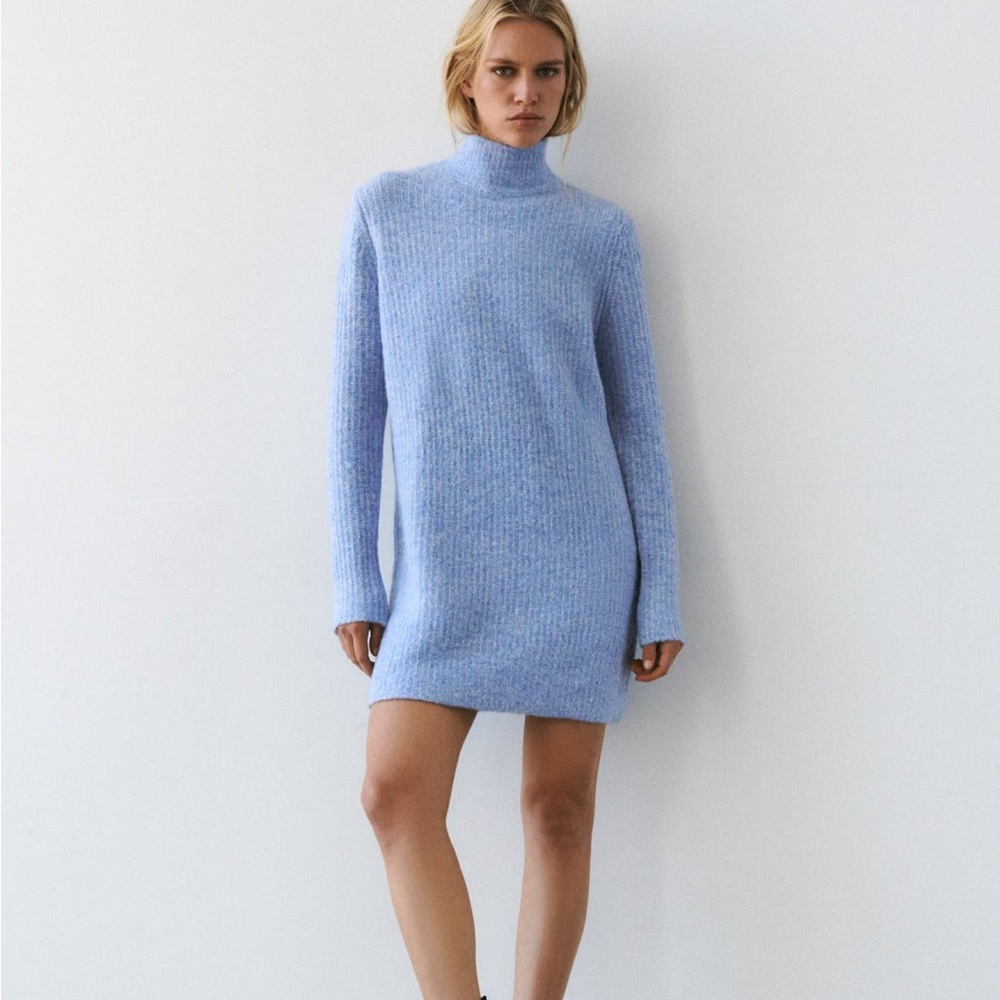 Zara Light Blue Turtleneck Sweater Dress Size S